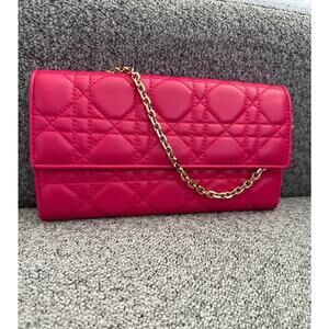 Dior Cannage Hot Pink Wallet on Chain
